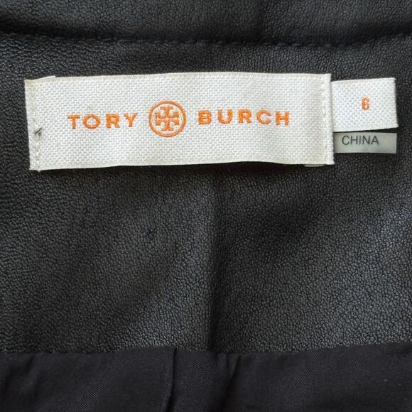 Tory Burch Leather Suede Trim Collarless Full Zip Jacket Black Size 6 - Picture 7 of 9